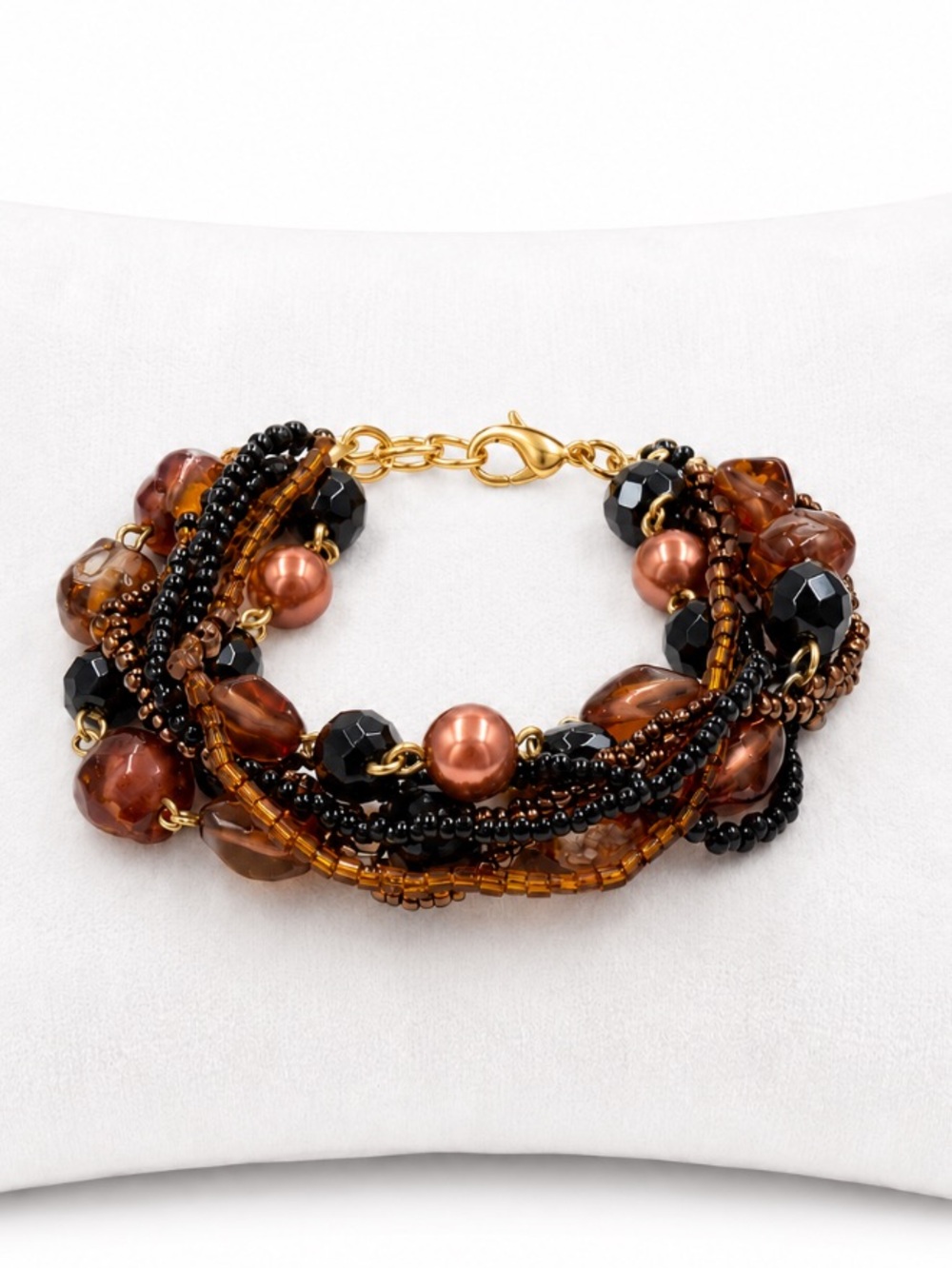Multi-Strand Brown & Black Beaded Bracelet
